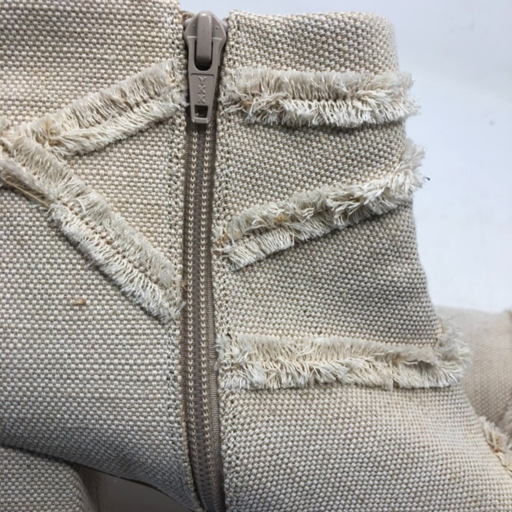 Seychelles Ankle Boots Beige Fabric Fringe Block Heel Zip Round Toe Womens 10 - Picture 9 of 16